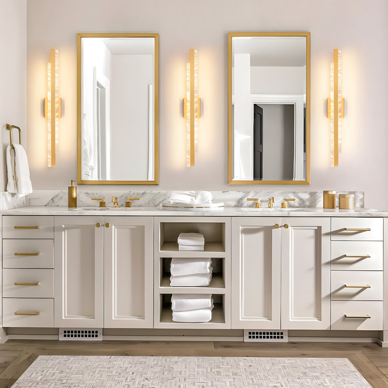 32" Dimmable LED Smoked Acrylic Shade Bath Bar Aluminum Vanity Light Fixture, Gold
