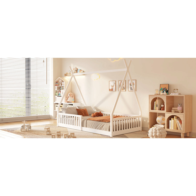Lit en bois avec clôture Watsons, Blanc