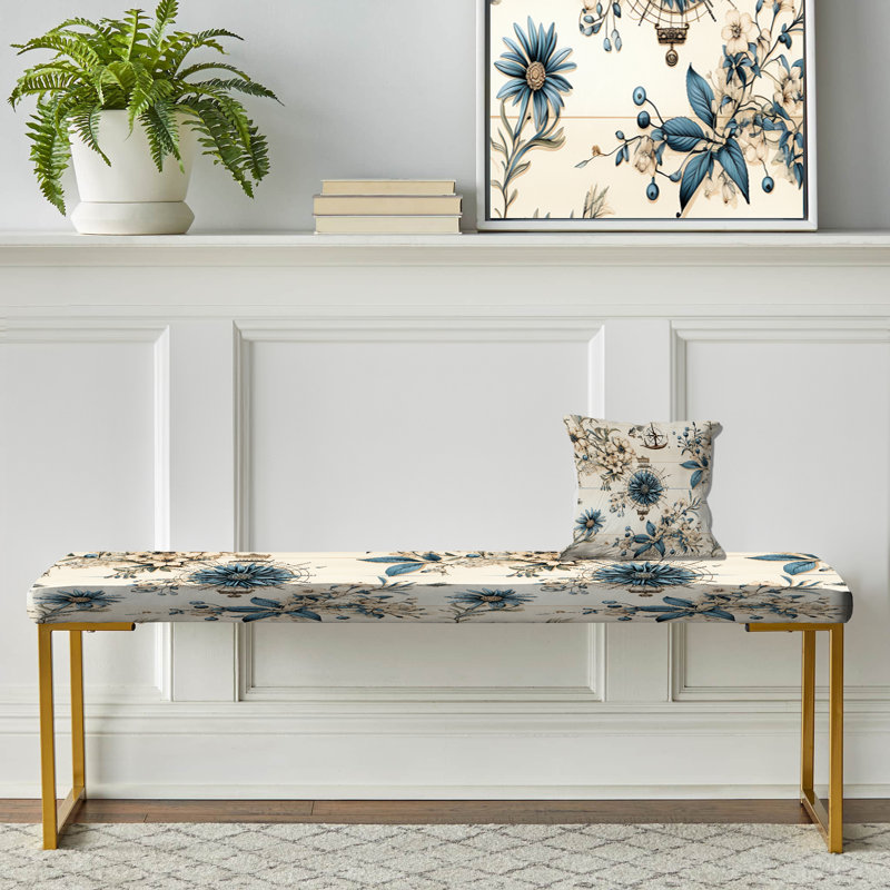 Banc floral rembourré or, Vintage Nautical Floral Compass Journey