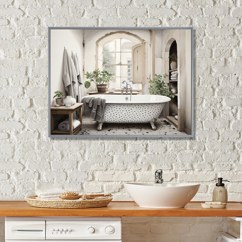 Impression sur toile Minimalisme Bath Of Serenity II - Laundry, H 16 po x l 32 po x P 1 po, Silver Floater Framed