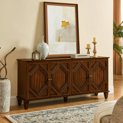65.2" Sideboard Buffet Cabinet With Storage, Symmetrical Geometric Accent Coffee Bar Wine Bar Storage Cabinet, Large Console Table