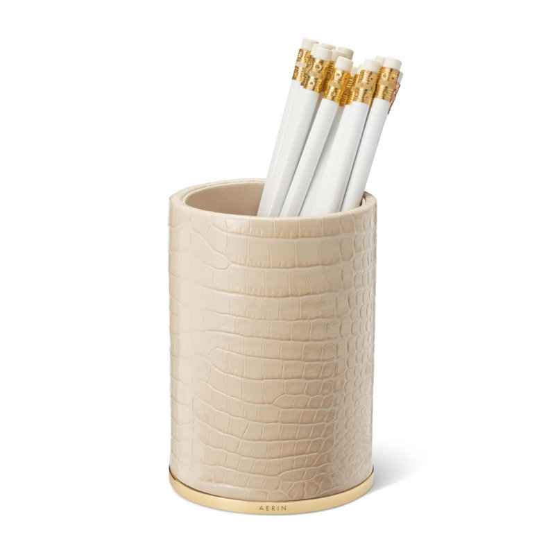Porte-stylo en cuir croco classique / similicuir, Beige