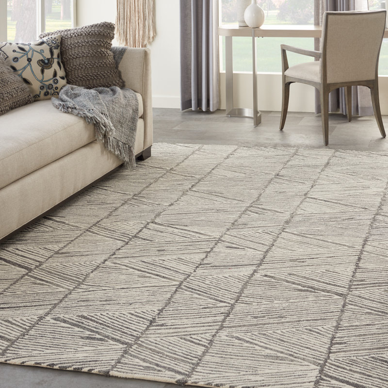 Tapis gris touffeté en laine, Rectangle 8 pi 3 po x 11 pi 6 po