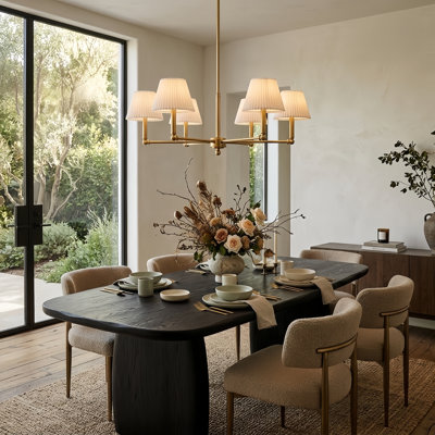 Lustre moderne 6 lumières l 36 "avec abat-jour en lin pour salle à manger
