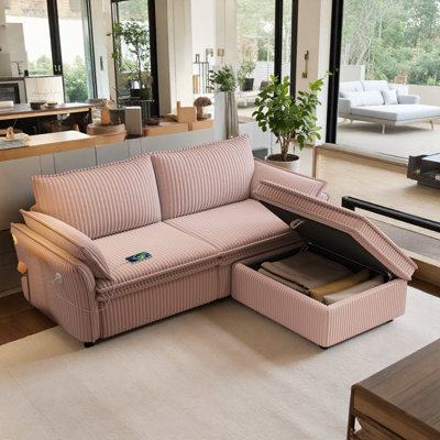 2-in-1 convertible sofa bed,85'' Upholstered Sofa With Ottoman