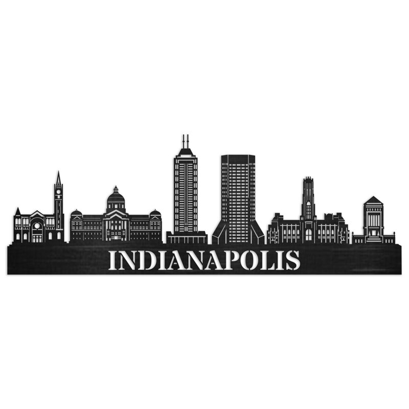 Décoration murale Indianapolis City Skyline, H 14 po x l 46 po x P 0,25 po, Naturel