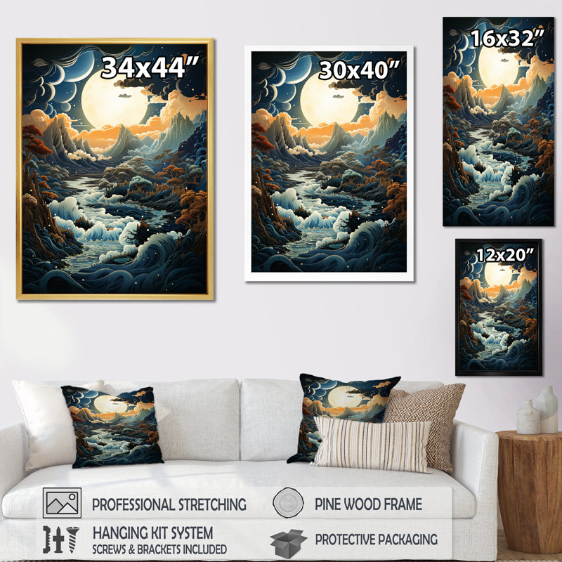 " Fantasy Oceanic Dreamscape ", Black Single Picture Framed, 40" H x 30" W x 1.5" D