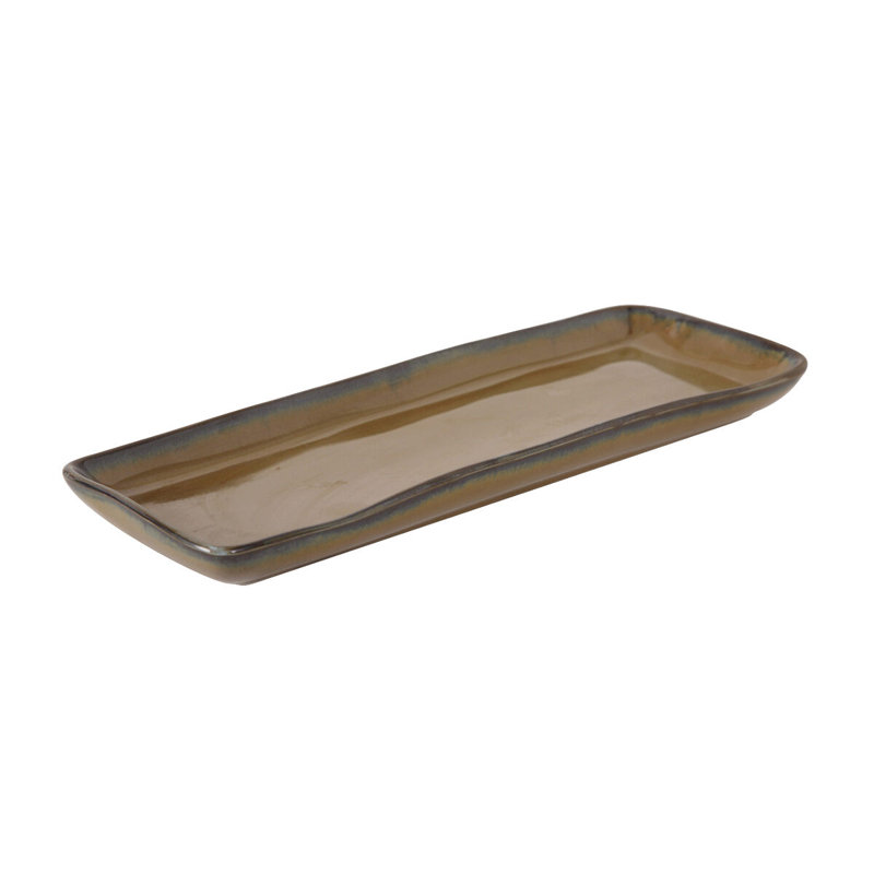 Tuxton Artisan Ceramic Tray, 1.25" H x 13.75" W x 5" D, Olive Green