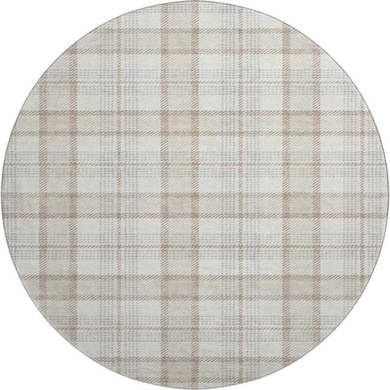Premium Machine Washable Corum AMF1052 Plaid Rug, Round 8'