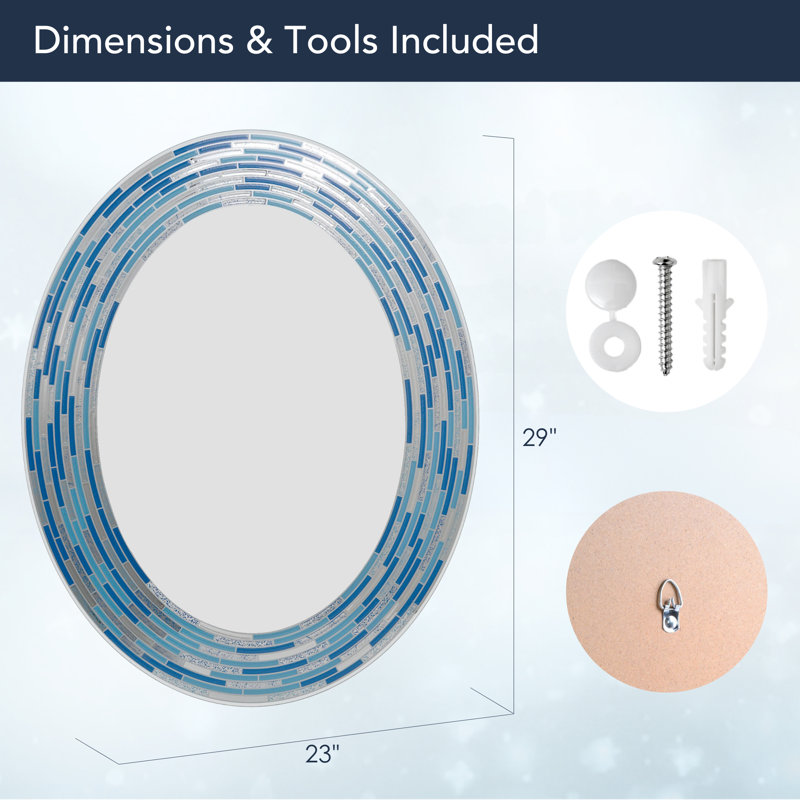 Ashong Mirror, 29" x 23", Oval, Aqua/Blue
