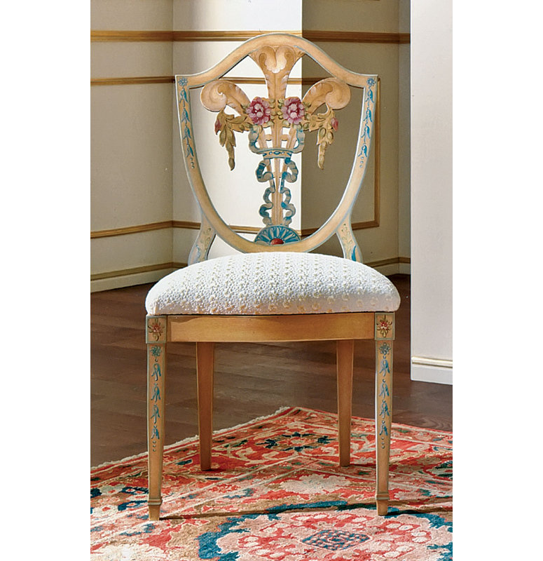 Upholstered Queen Anne Back Side Chair in Gold/White