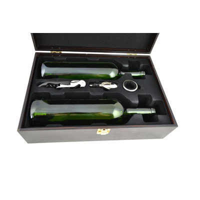 15" Wood Double Wine Bottle Holder w Accessories