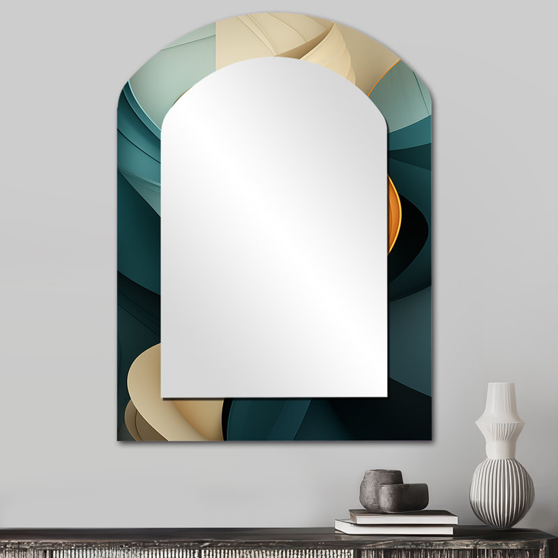 Teal Abstract Vintage Elegant Wave - formes abstraites, miroir mural décoratif asymétrique, 34 po x 25 po