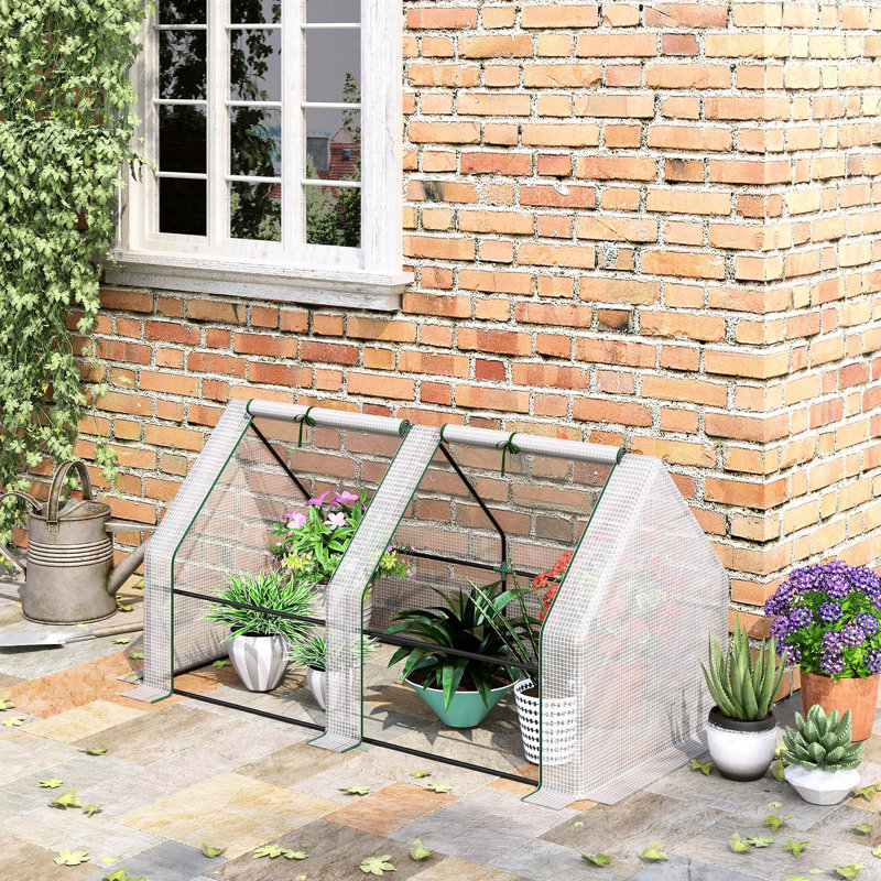 Mini serre blanche portative L 6 pi x l 3 po pour l'extérieur avec housse en PE et support structurel de renforcement horizontal