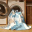 Tapis abstrait moderne et contemporain lavable à la machine à motif de Hanoukka beige - reliure bleu ciel-687640570