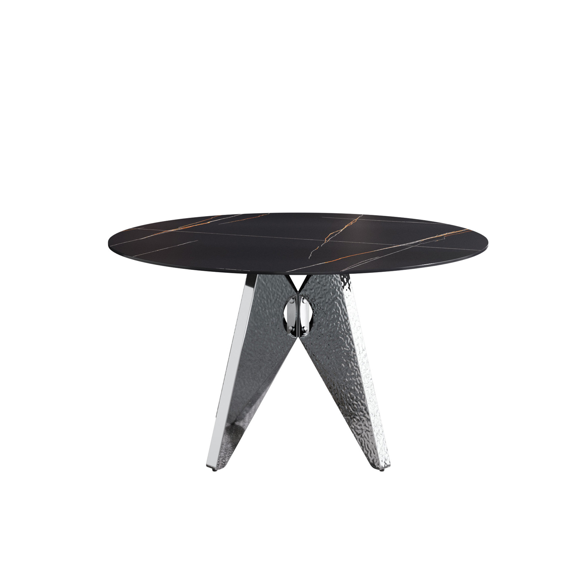 Everly Quinn 53" Round Marble Dining Table With Silver Stainless Steel ...