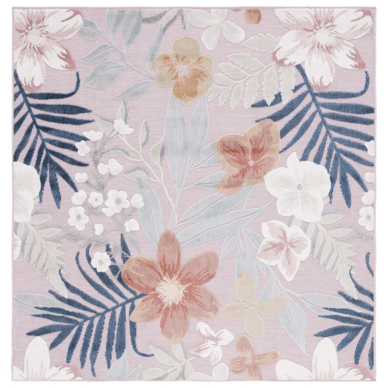 Abdalah Floral Pink/Gray Indoor / Outdoor Area Indoor/Outdoor Area Rug, Square 6'5"