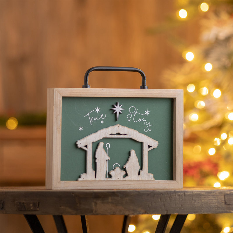 Plaque de crèche en bois «True Story» en bois avec poignée L 9,5 po
