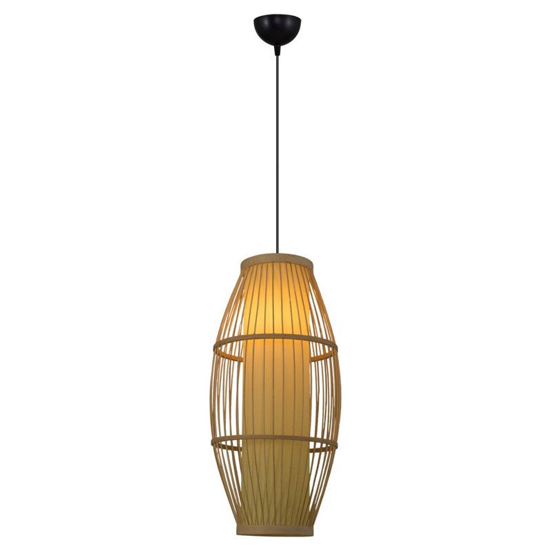 Cassen Elegant Oak Chandelier, Adjustable Length, 7.9 in Diameter x 47.2 in Height | Energy-Saving 24W E27, Plastic Body with Rattan Cap | Modern Lighting Fixture for Dining Room & Living Spaces, Bulb Not Included