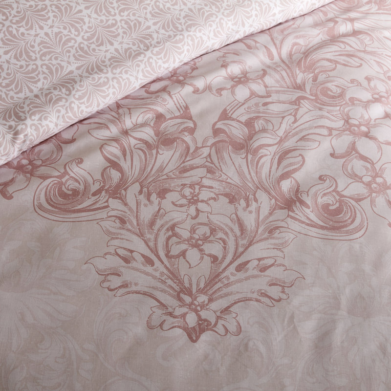 Floral Polycotton Duvet Cover Set with Matching Pillowcases Yarn Soft Bedding, Double, Pink