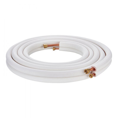 Mini ensemble de lignes doubles, tubes de cuivre de 1/4 po et 3/8 po de diamètre extérieur et isolant à trois couches, pour les équipements de réfrigération ou de pompe à chaleur et CVC avec bandes d’enveloppement.
