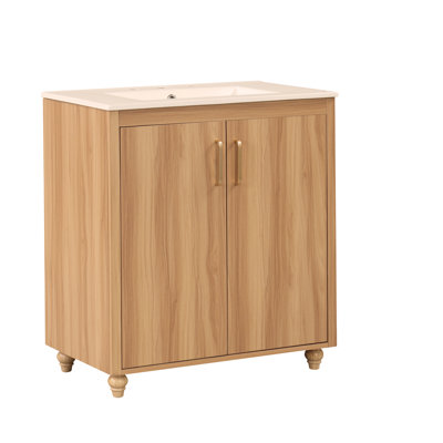 Meuble-lavabo 30 po avec lavabo, armoire de salle de bain multifonctionnelle avec portes et tiroir, panneau de fibres à densité moyenne,