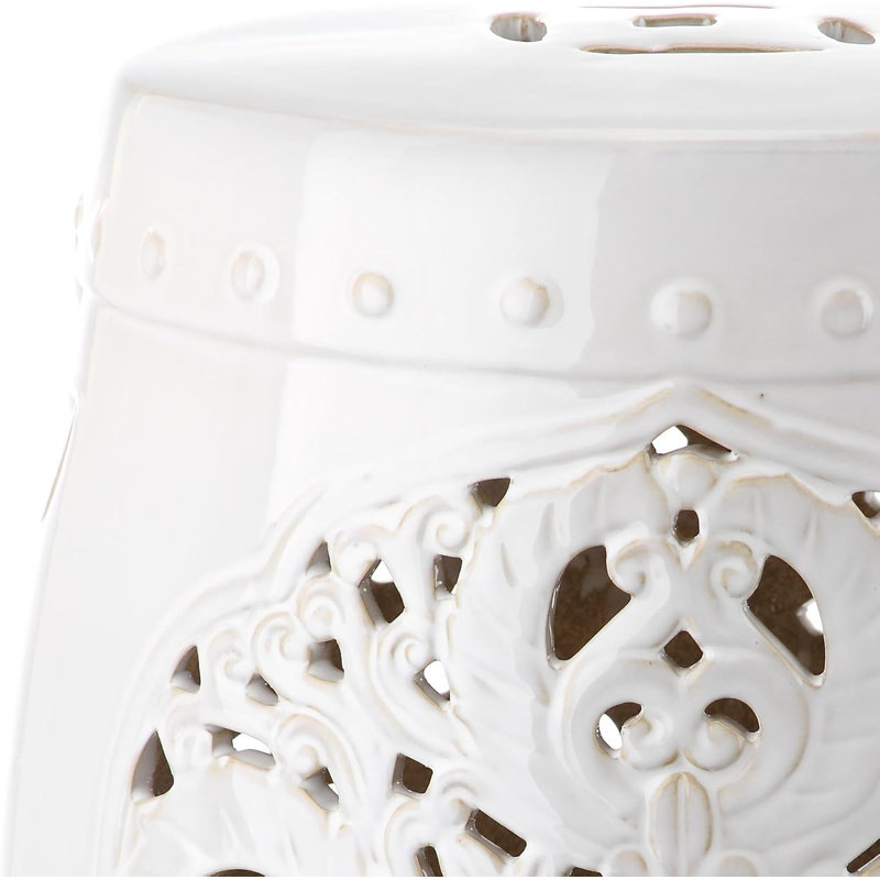 Tabouret de jardin blanc en céramique - Table d'appoint intérieure / extérieure