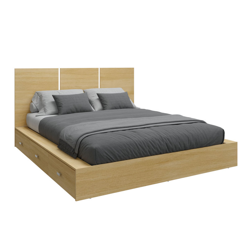Lit capitaine à 6 tiroirs avec rangement Delta - Lit plateforme avec tête de lit - Aucun sommier requis, Beige