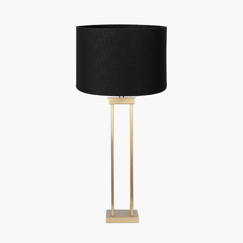 Metal Table Lamp, Linen, Gold, Black