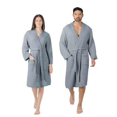 Comfy Cubs Muslin Bathrobe for Men and Women, 100% Cotton Robe with 4-Layer Absorbent Muslin Fabric, Soft Bath Robe with Pockets & Belted Design