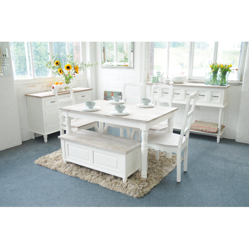 Roseline Pine Solid Wood Dining Table, 79 cm H x 140 cm W x 90 cm D, Antique White