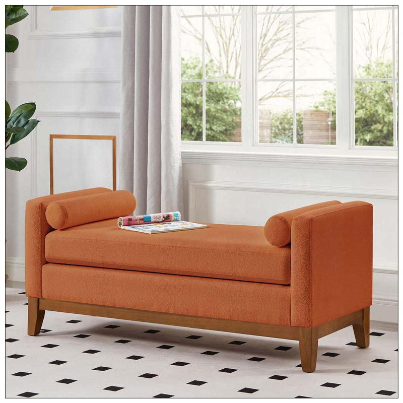 Grand repose-pieds rembourré en tissu avec coussins, Orange