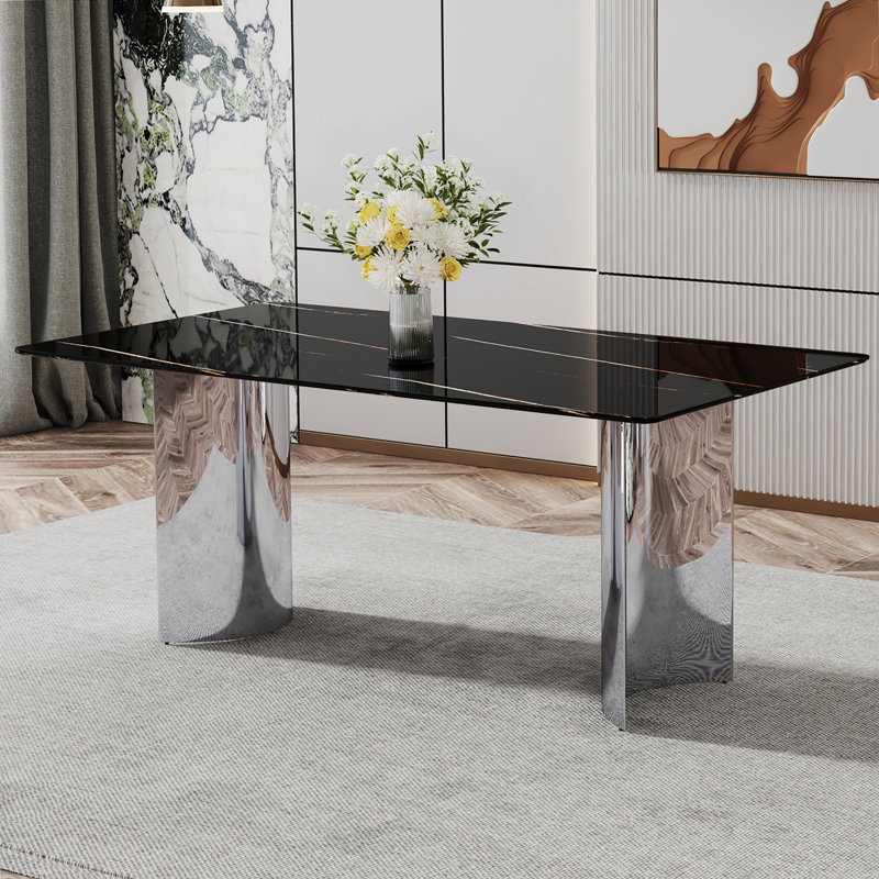 Table de salle à manger Lalaina, table de salle à manger rectangulaire, table de salle à manger, table de salle à manger avec pieds en métal, table de salle à manger, table de salle à manger