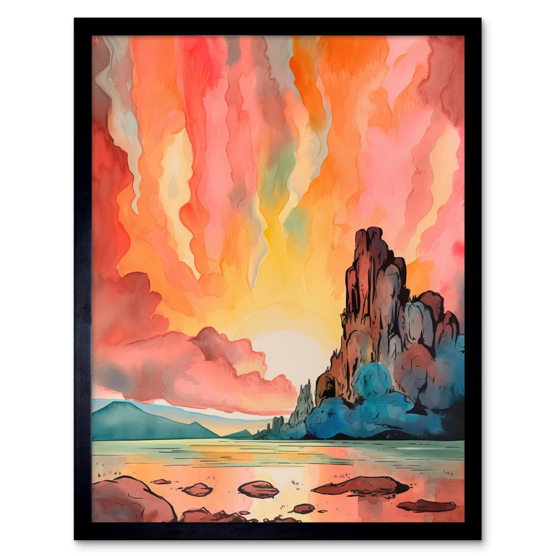 Anrea Mono Lake Atmospheric Pink Sky Sunset Clouds Vibrant Lakescape - Single Picture Frame Print