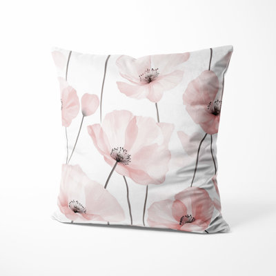 Floral Accent Pillow - French Country Blush Poppies Printed Cushion for Living Room