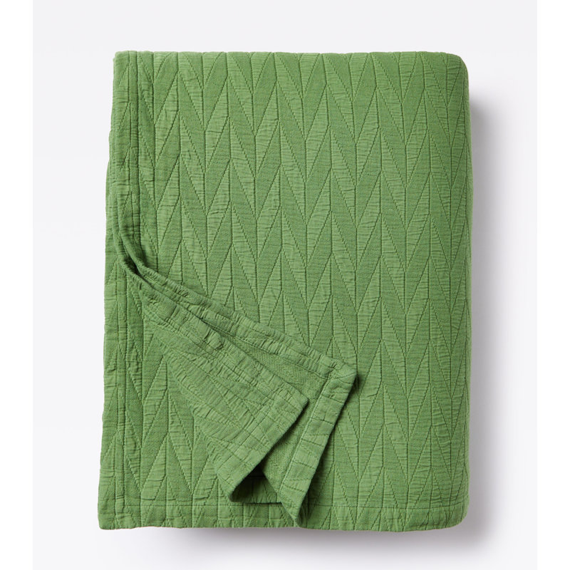 Cotton Matelassé Herringbone Coverlet in Palm, Queen, Green