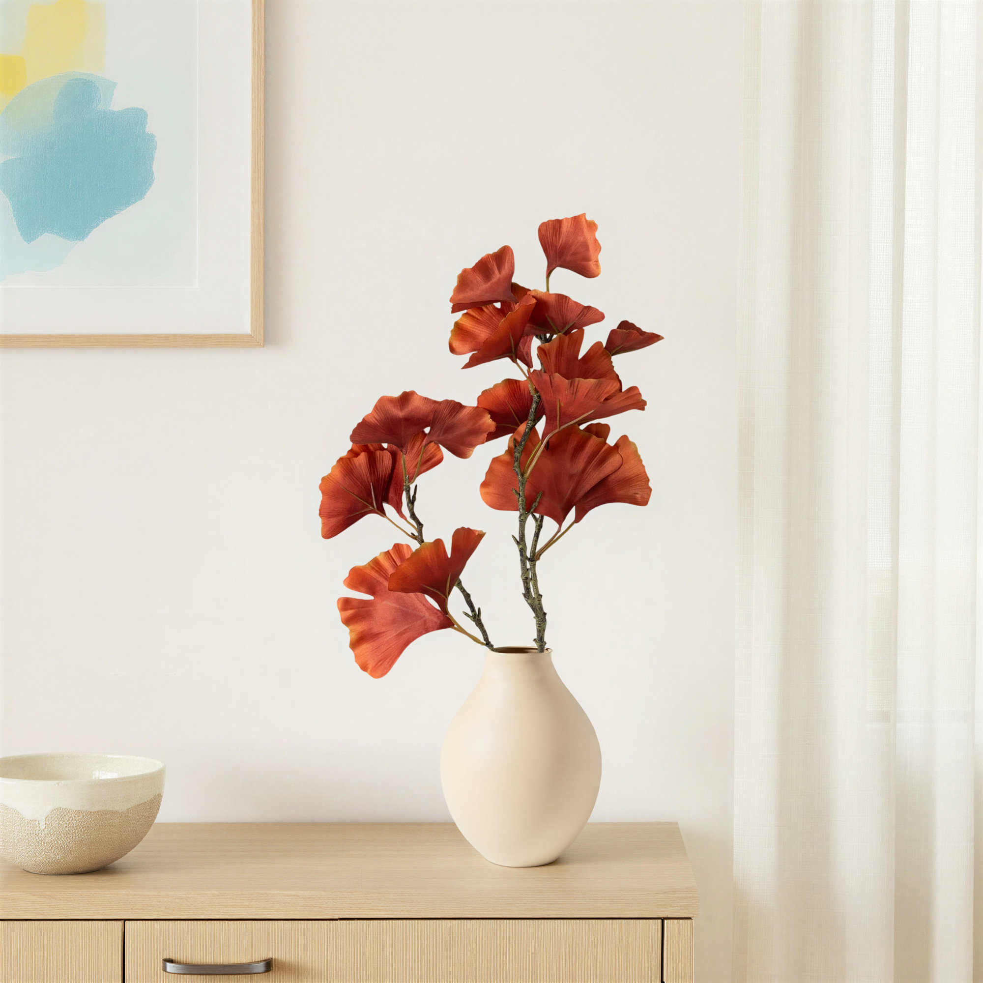 28" Artificial Red Fall Gingko Spray