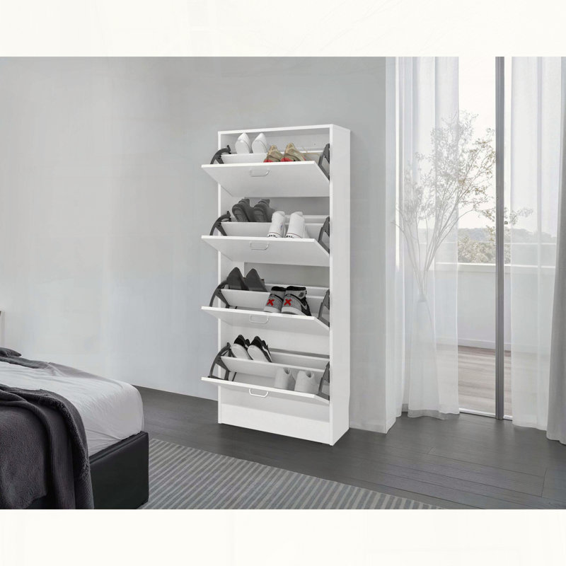 Range-chaussures vertical blanc avec portes, White