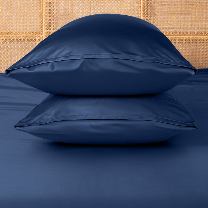 Ensemble de taies d'oreiller en rayonne de bambou, Bleu foncé, Taies d'oreiller pour grand lit