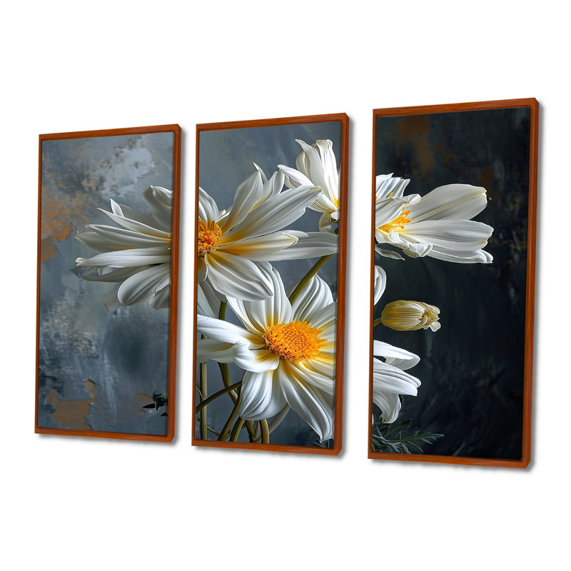 Shelva - Ensemble de décoration murale marguerite, Cadre flottant brun, H 40 po x l 60 po x P 1 po