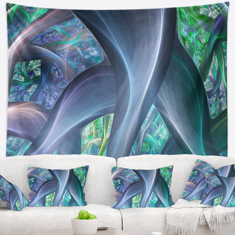 Tapisserie à tiges de plantes exotiques bleues, H 32 po x l 39 po