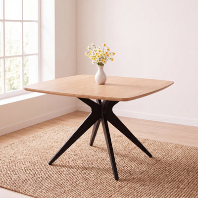 Solid Poplar Wood Square Dining Table 45" for 2-4 Person, Modern Dining Room Table With 1.18" Thick Iron Cross Legs For Kitchen, Living Room