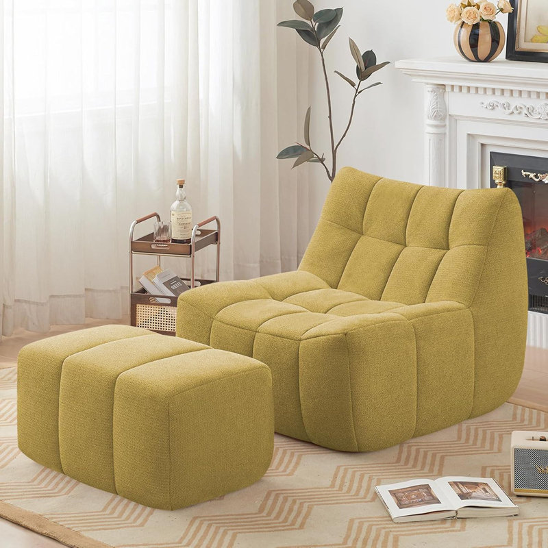 Fauteuil à billes 33,7 po avec repose-pieds, Jaune