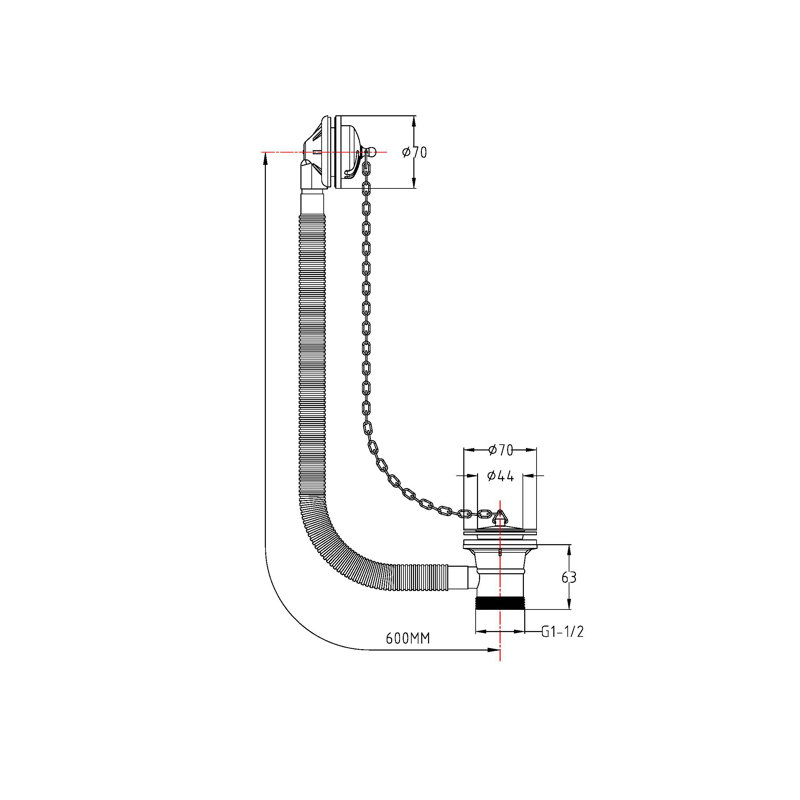 Creamer 6.3cm Chain and Stopper Waste Bath Waste With Overflow