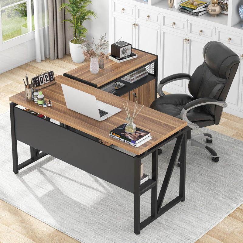 Lympsham 2 - Piece Home Office Executive Desk and Lateral File Cabinet, Brown/Black, 29" H x 55" W x 55" D