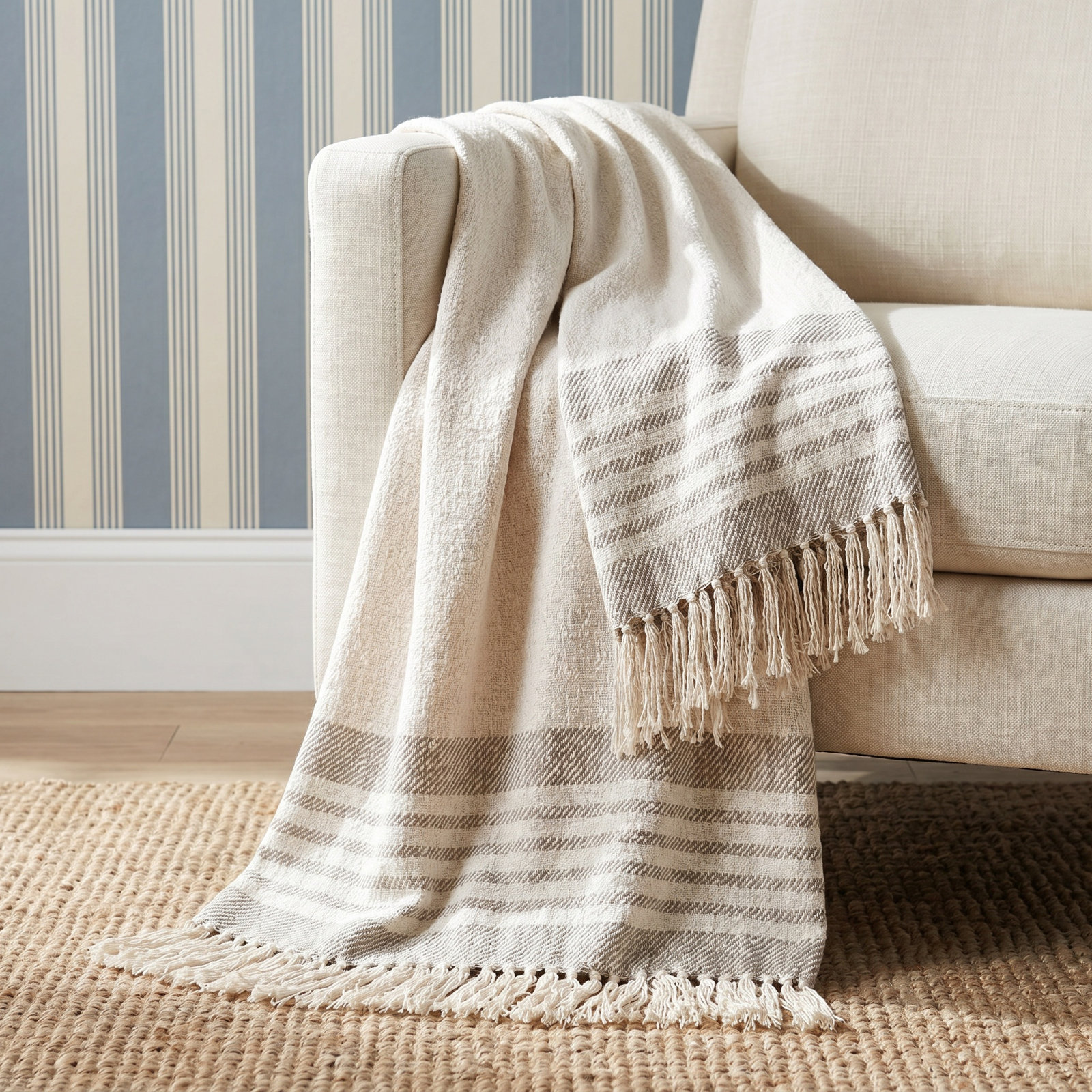 Sully Throw Blanket, Dark Blue/Cream