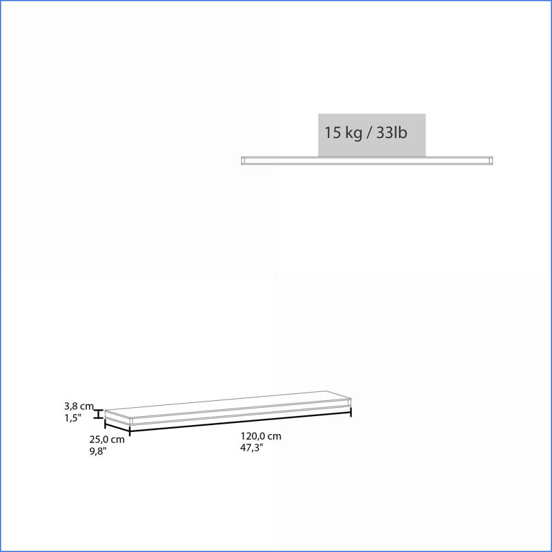 Floating Shelves Set of 2, 47.3"" W Melamine | Taupe | Minimalist Modern, 1.5"H x 47.3"W x 9.8"D, Taupe
