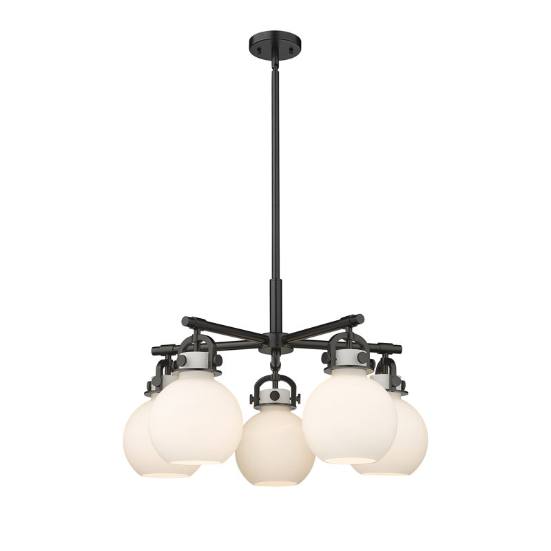 Lustre suspendu 5 lumières Ziyi, Blanc mat, Noir mat