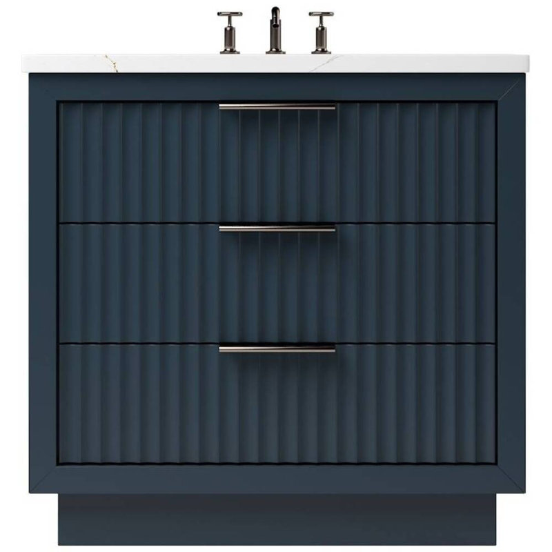 Lecrieú Three-Drawer Single Bath Vanity, 30", Hague Blue, Champagne Bronze