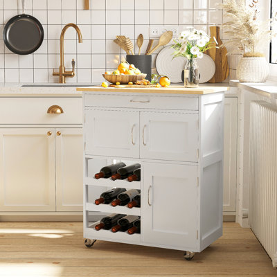 Bar Cart Rolling Kitchen Island On Wheels With Wine Rack by Lark Manor